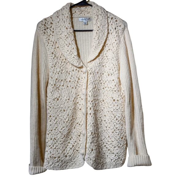Coldwater Creek Knit Wool Angora Blend Cream Lacy Soutache Cardigan Sz M - Picture 1 of 14